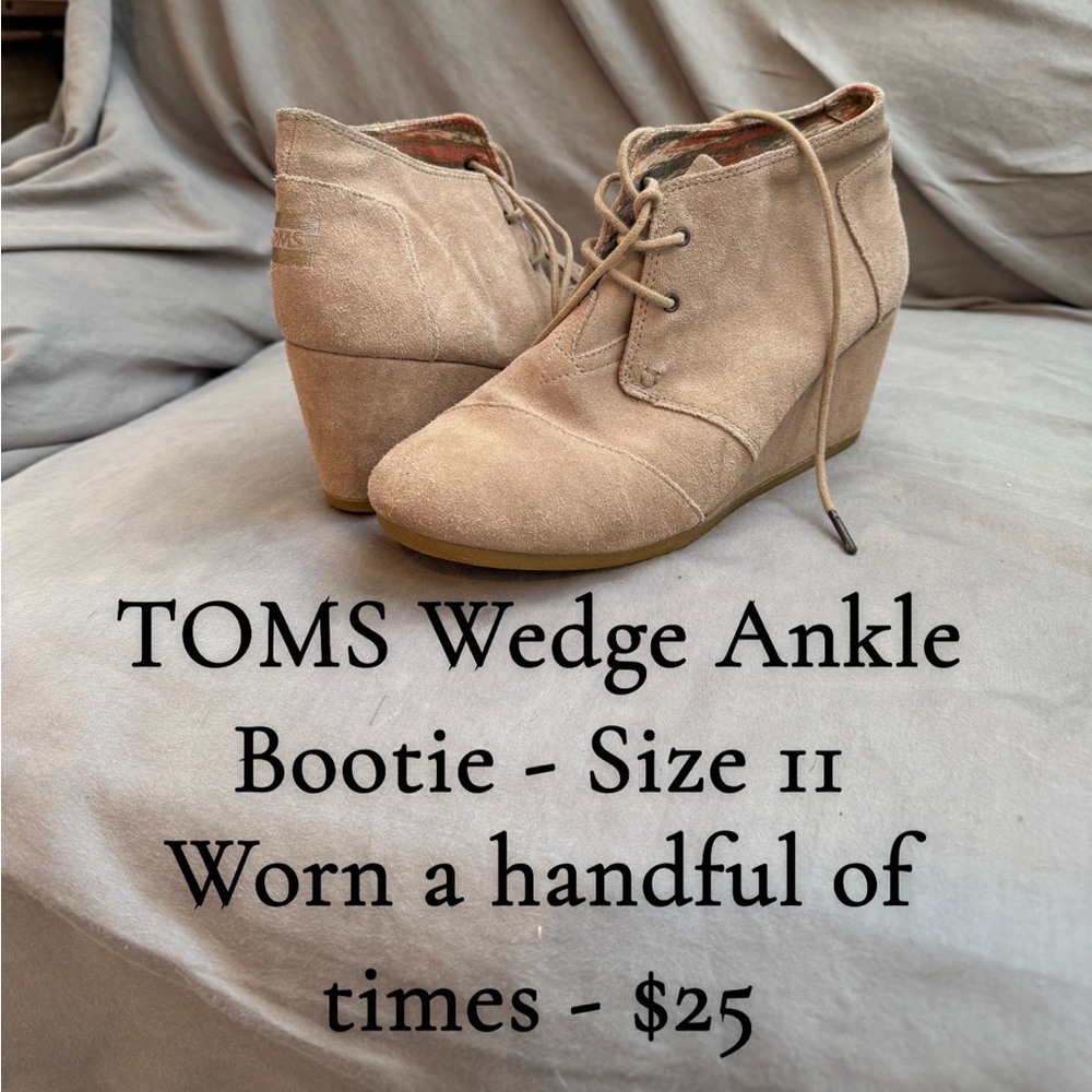 TOMS Women's Beige Wedge Ankle Booties